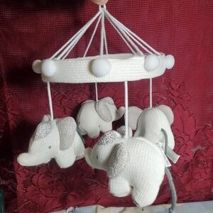 Levtex Baby Ely Crib Mobile Unisex White Knit Elephant Nursery Decor Replacement